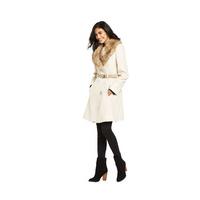 Miss Selfridge Stone Fit And Flare Belted Fur Collar Coat