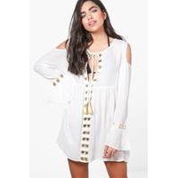 Mirrored Cold Shoulder Beach Dress - white