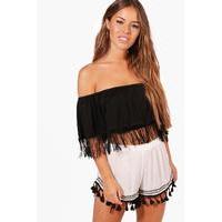 Millie Tassle Trim Short - white