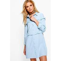 Micro Ruffle Shirt Dress - bluebell
