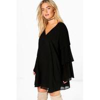 mini pleated frill detail shift dress black