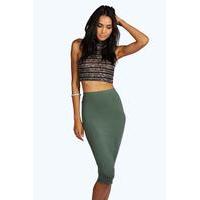 Mindy Jersey Midi Skirt - khaki