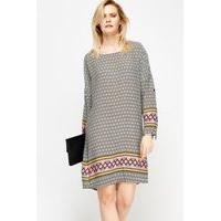 mixed print tunic dress