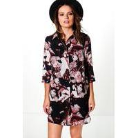 Mixed Print Shirt Dress - navy