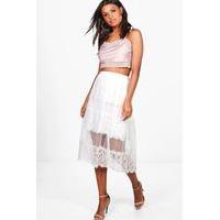 Mixed Lace Panel Skater Skirt - cream