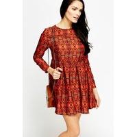 Mix Print Red Skater Dress