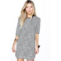 Mixed Mono Shift Dress - black