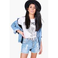 mid rise distressed hotpants blue