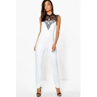 micha caged neck sleeveless jumpsuit ivory