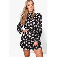 millie floral high neck playsuit black