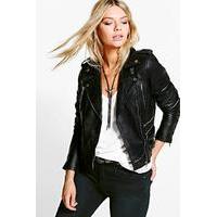 Mia Buckle Detail Leather Biker Jacket - black