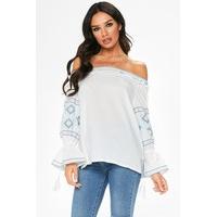 Millie White Embroidered Bardot Top