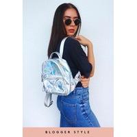 misty silver holographic mini backpack