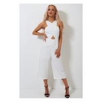 Mian White Cross Front Culotte Jumpsuit