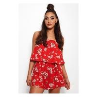 Mina Red Bandeau Floral Playsuit