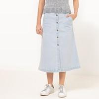 Midi Length Buttoned Denim Skirt