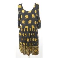 MinkPink - Small Size - Black & Yellow - Batik Elephant Print Design Vented Sleeved Dress