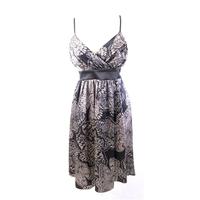 Miso - Size 12 - Black & Taupe - Floral Print Sleeveless Satin Dress