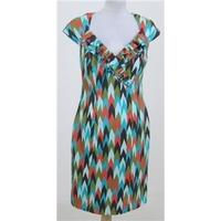 Mikael Aghal size 10 turquoise mix patterned silk dress