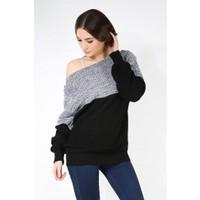 minah block stripe knitted off shoulder jumper