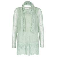 Mint Detachable Scarf Crochet Edge Tunic Top