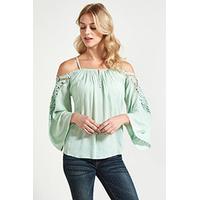 Mint Crochet Cold Shoulder Top