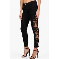 mid rise crochet detail skinny jeans black