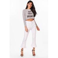 Mid Rise Frill Hem Jeans - white