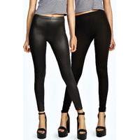 Mixed Two Pack Wet Look & Jersey Leggings - black