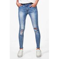 Mid Rise Pocket Detail Skinny Jeans - mid blue