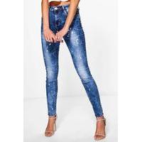 mid rise paint splatter skinny jeans mid blue