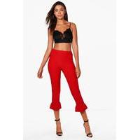 Mila Frill Hem Tailored Trousers - red