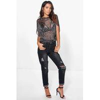 mid rise knee rip boyfriend jeans black