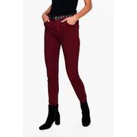 mid rise 5 pocket skinny jeans burgundy