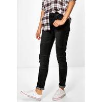 Mid Rise Biker Skinny Jeans - black