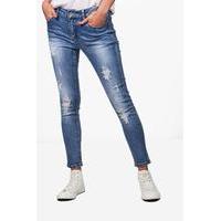 Mid Rise Pearl Skinny Jeans - mid blue