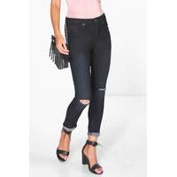 Mid Rise Ripped Knee Skinny Jeans - black