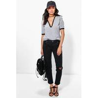 mid rise knee rip boyfriend jeans black