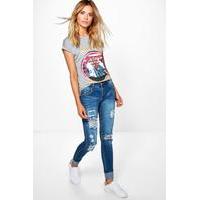 Mid Rise Light Ripped Skinny Jeans - blue