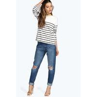 Mid Rise Relaxed Boyfriend Jeans - mid blue