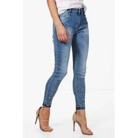 Mid Rise Jewel Embellished Skinny Jeans - blue