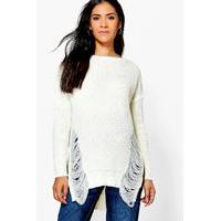 mia distressed side split jumper ivory