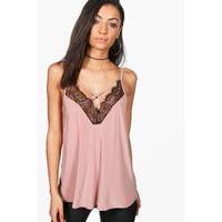 mia lace trim slinky cami rose