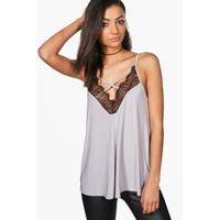 Mia Lace Trim Slinky Cami - grey