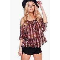 Mixed Print Cold Shoulder Top - multi