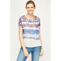 mixed print overlay sheer top