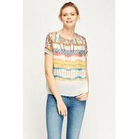 mixed print overlay sheer top