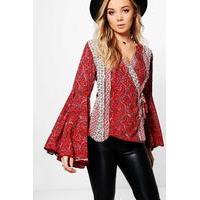 mixed print wide sleeve woven top multi
