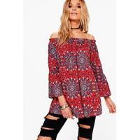 Mixed Woven Off The Shoulder Top - multi