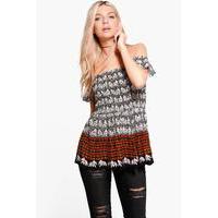 Mixed Print Bardot Top - multi